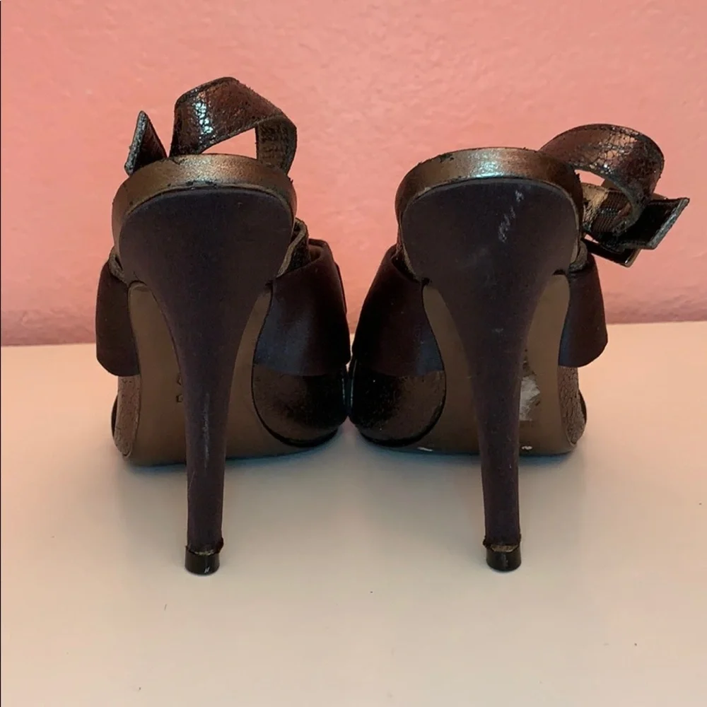 Tory Burch Bronze and Black Jeweled Slingback Heels
